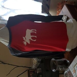 Amy Fashion Red and Black Moose Graphic Raglan Shirt M